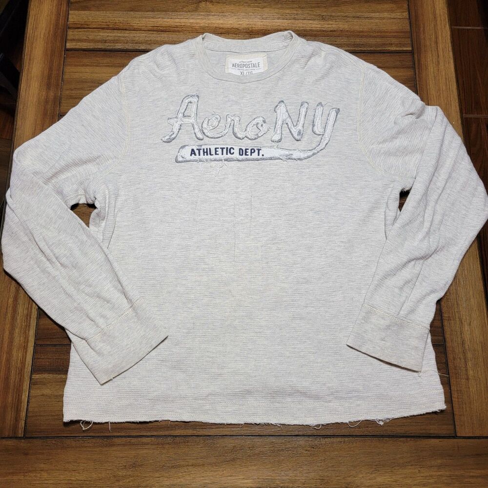 Aeropostale Waffle Pull Over LS Grey Tee Aero NY Athletic Dept - Size XL